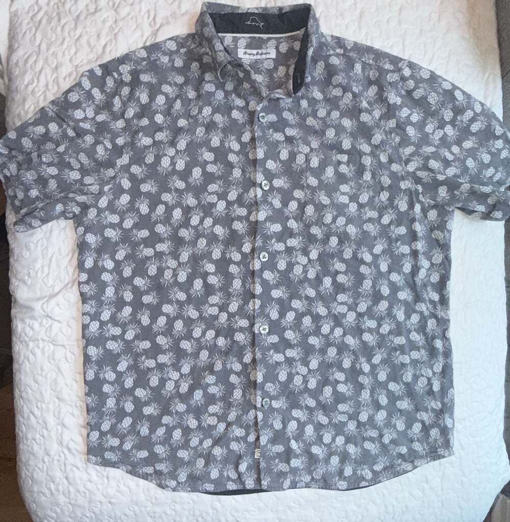 Tommy Bahama Men's Positano Pineapple Camp Shirt Graphite Gray Size L